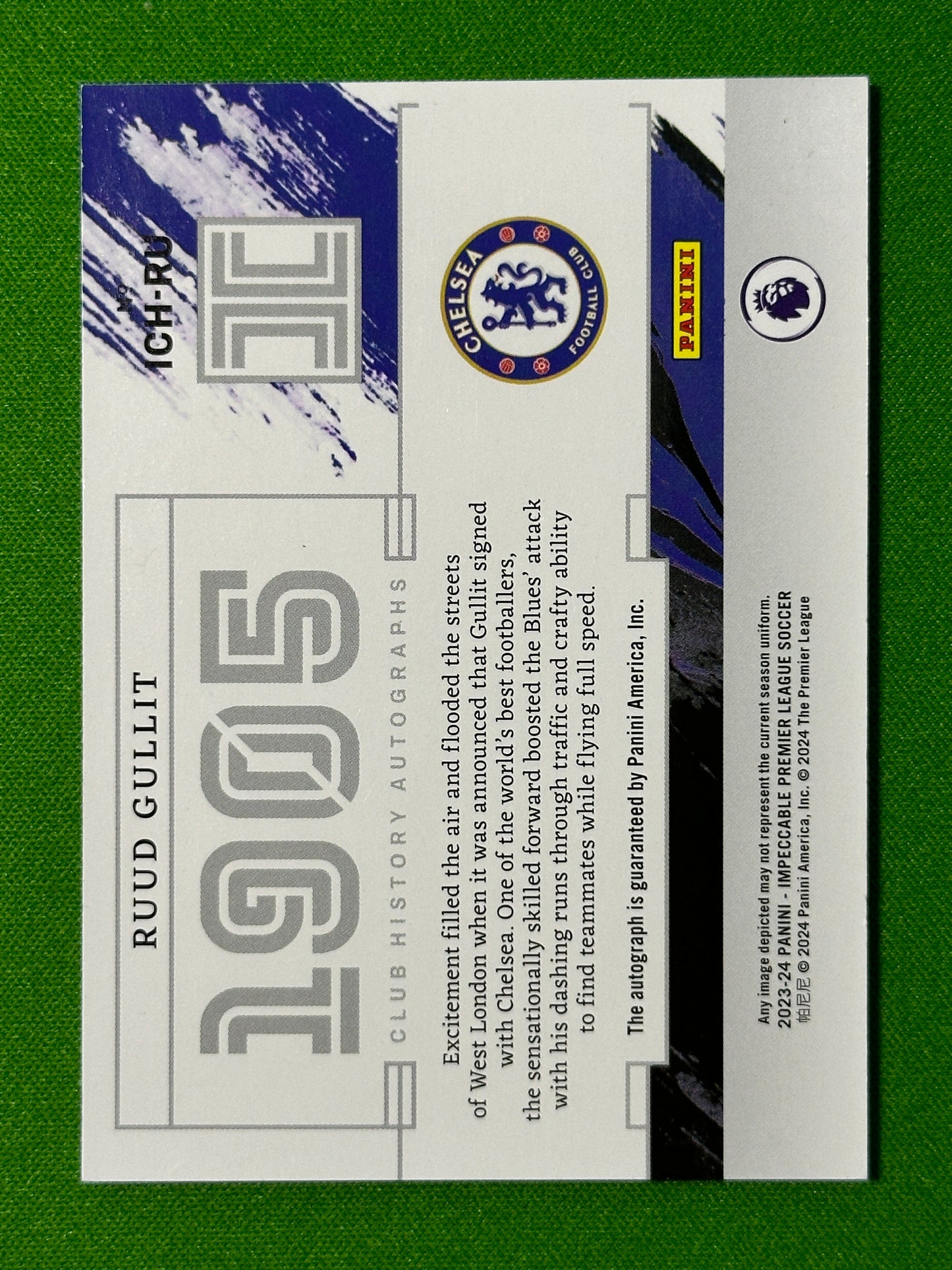 Ruud Gullit On Card Autograph 5/5 - Chelsea - Panini Impeccable 2023/24 Back