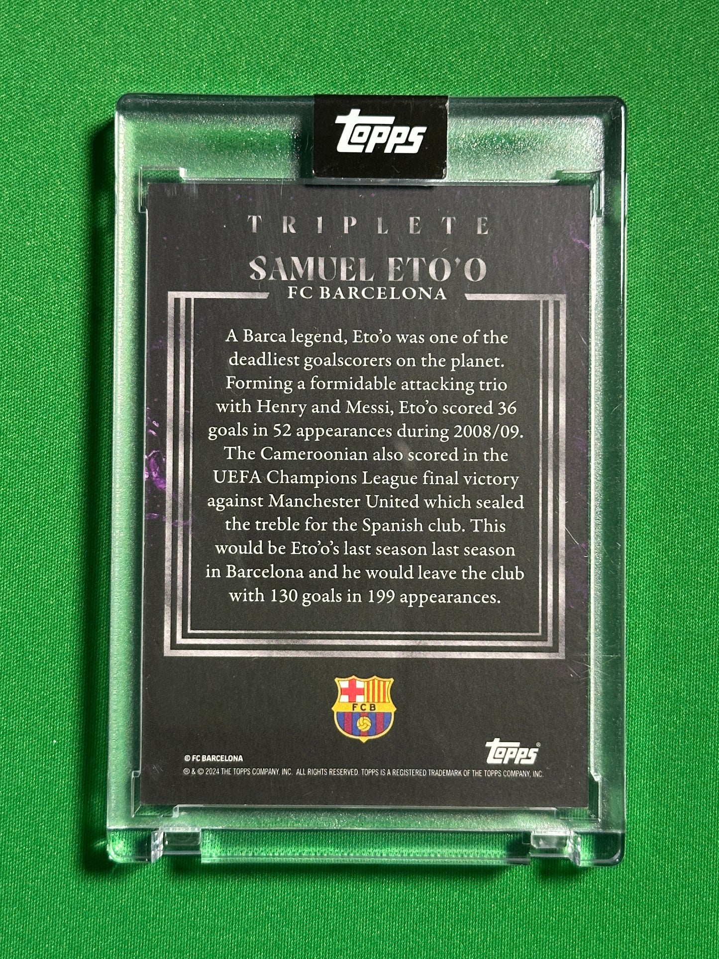 Samuel Eto'o Autograph 01/49 - Topps Barcelona Triplete 2008/09 Back