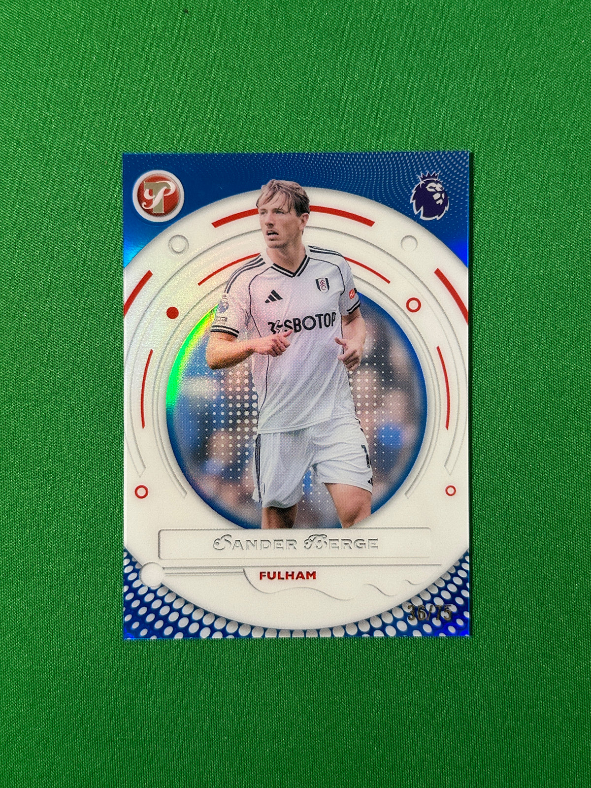 Sander Berge Blue Parallel 36/75 Fulham Topps PL Pristine 2025/26 football card