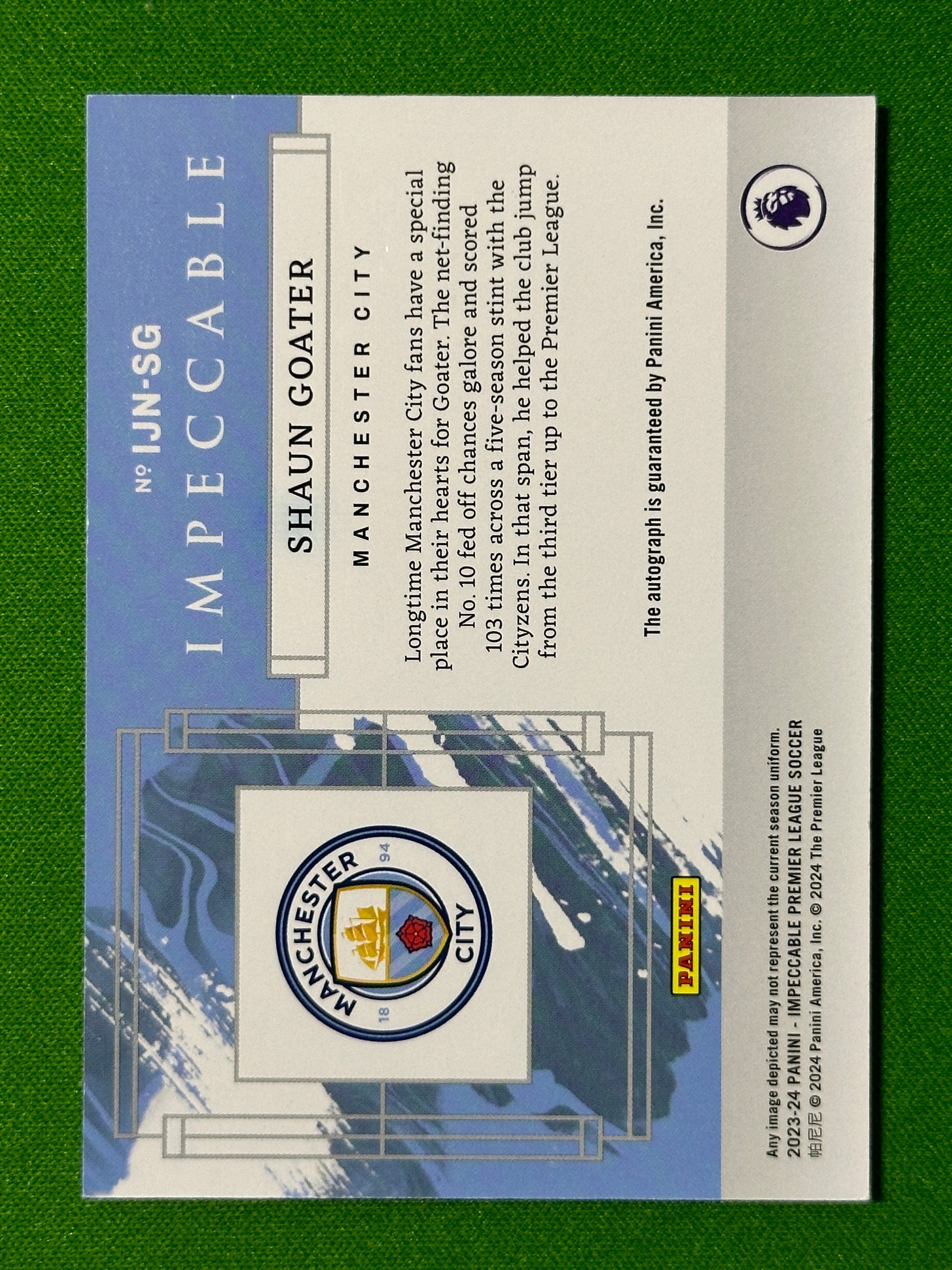 Shaun Goater On Card Autograph 2/10 - Manchester City - Panini Impeccable 2023/24 Back