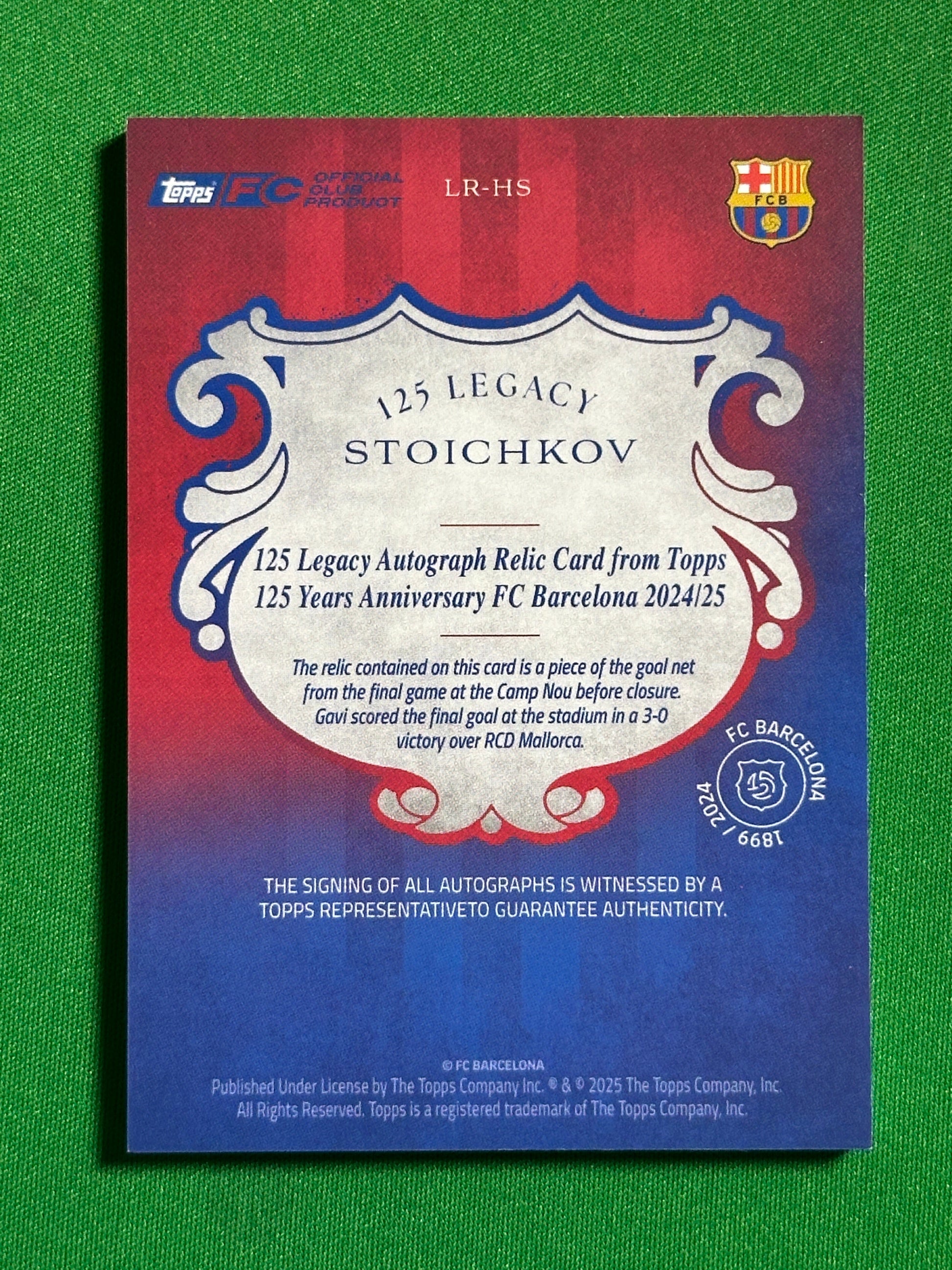 Stoichkov Goal Net Patch Autograph 06/10 - Topps Barcelona 125th Anniversary Back