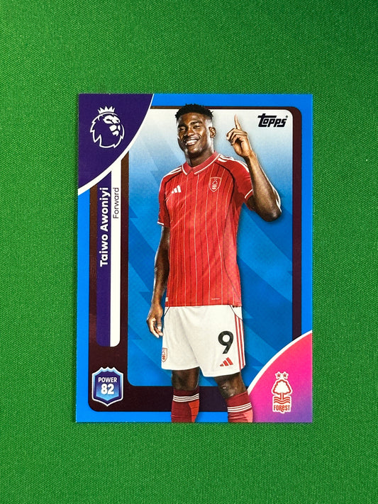 Taiwo Awoniyi Blue Parallel Base - Topps Premier League 2026