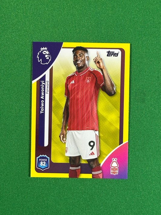 Taiwo Awoniyi Yellow Parallel Base - Topps Premier League 2026