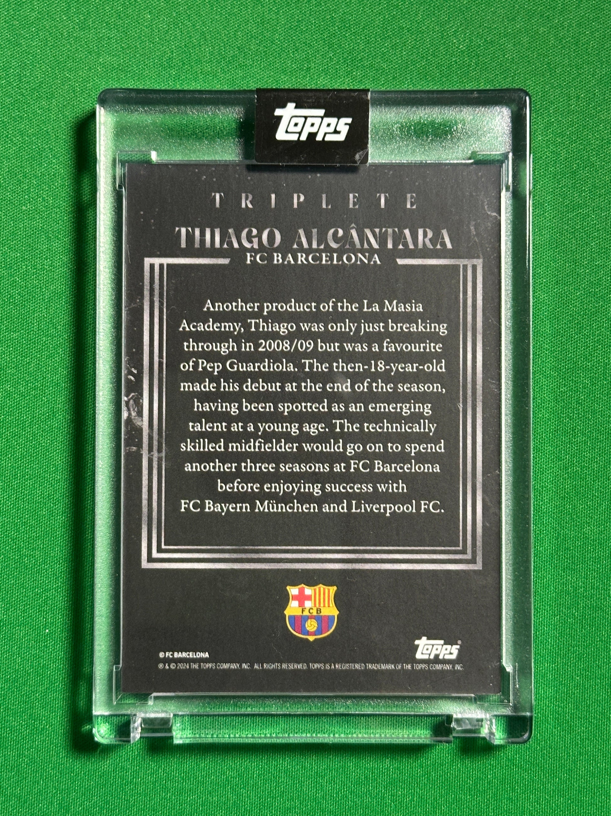 Thiago Alcantara Autograph 75/99 - Topps Barcelona Triplete 2008/09 Back