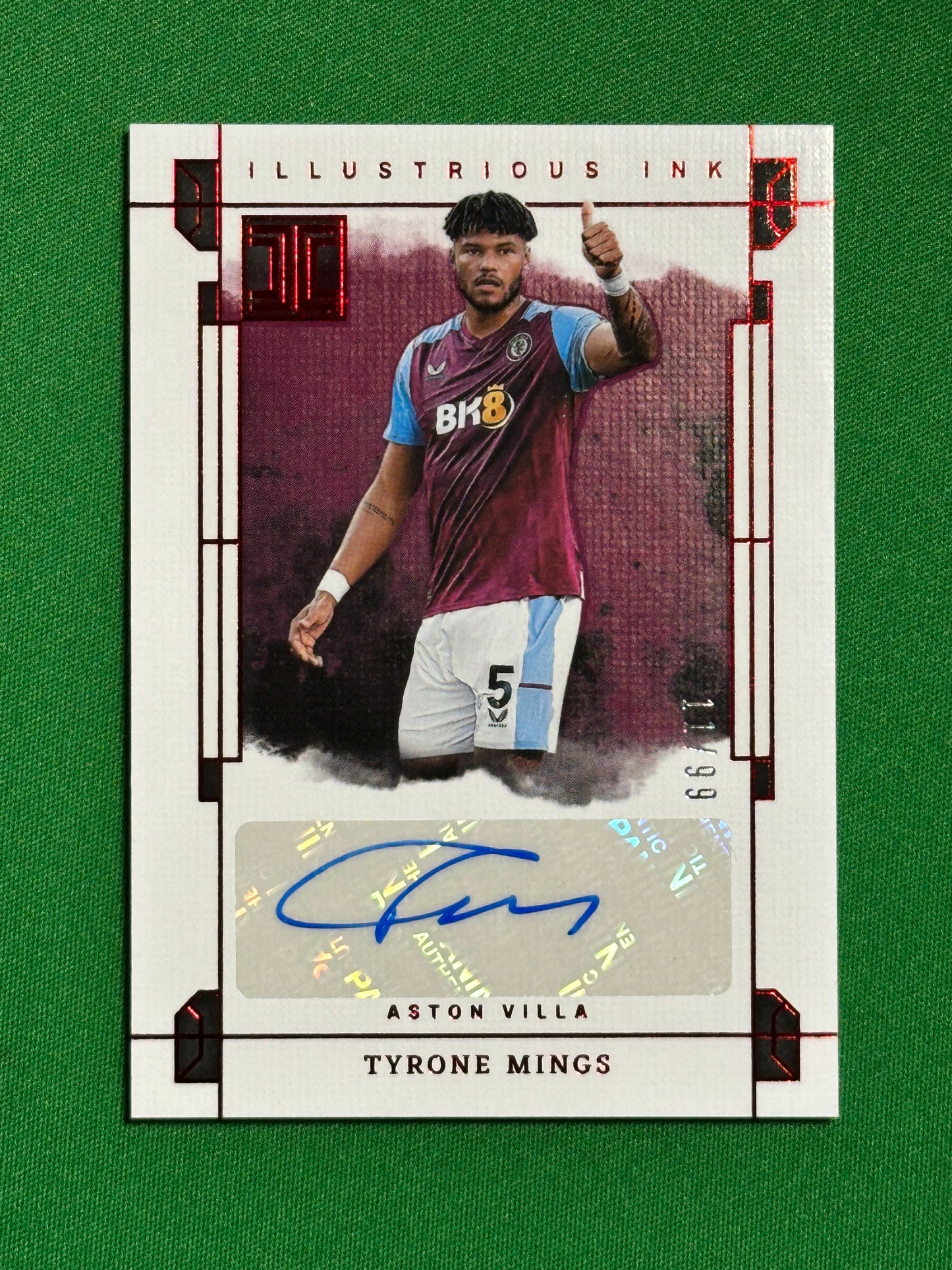 Tyrone Mings Autograph 11/99 - Aston Villa - Panini Impeccable 2023-24 Front
