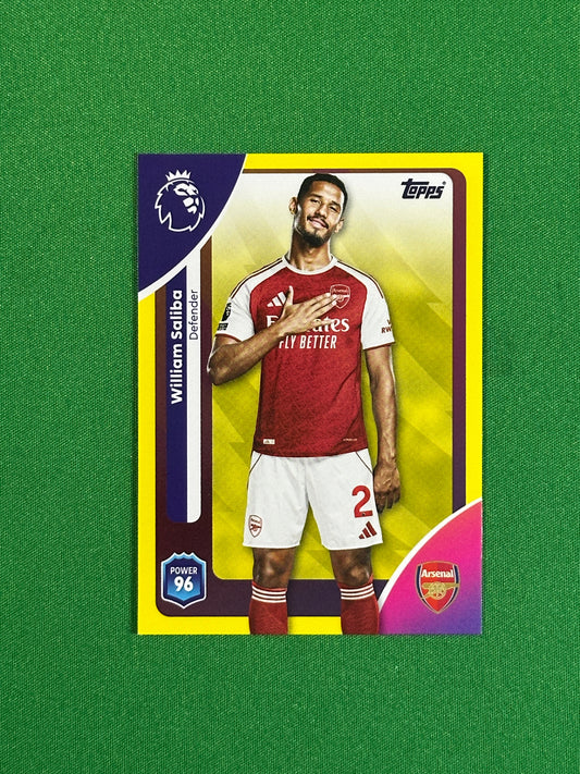 William Saliba Yellow Parallel Base - Topps Premier League 2026