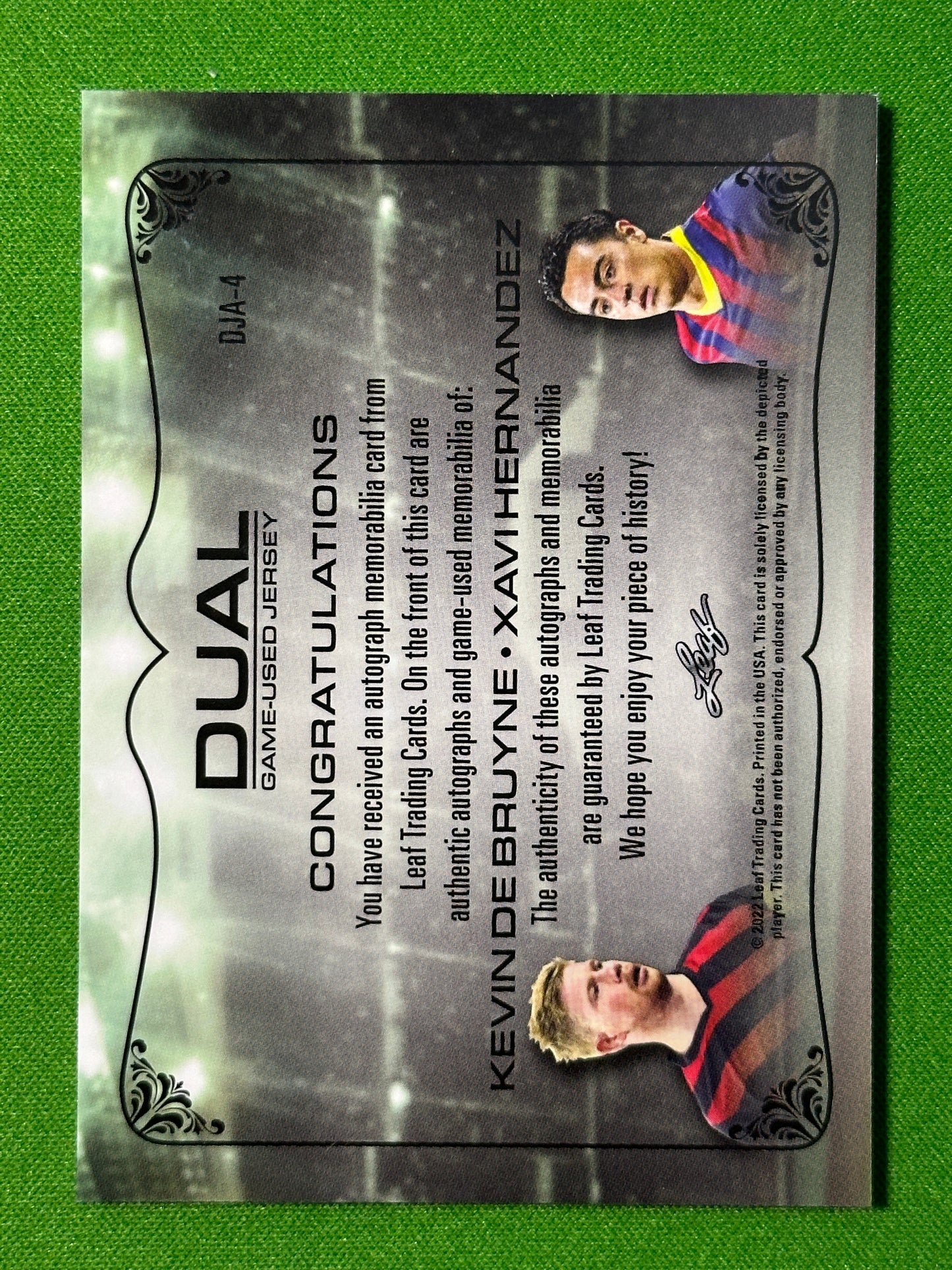 Xavi-Kevin-De-Bruyne-Dual-Autograph-Game-Used-Jersey-08-10-Leaf-Ultimate-Soccer-20223