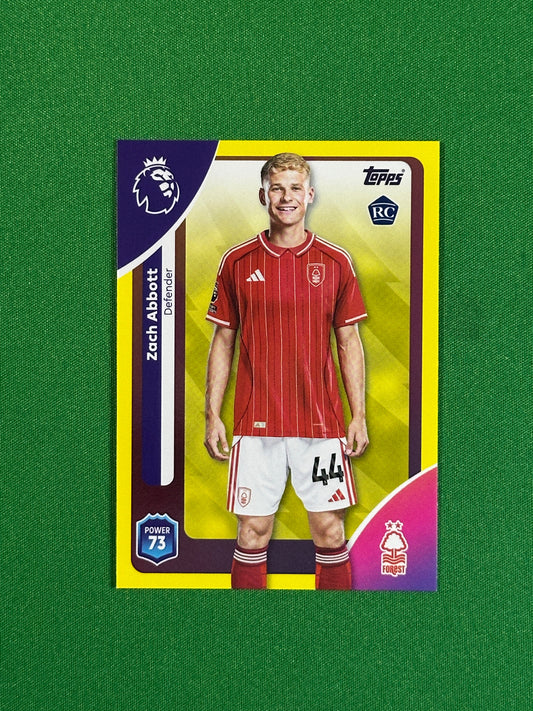 Zach Abbott Yellow Parallel Base - Topps Premier League 2026