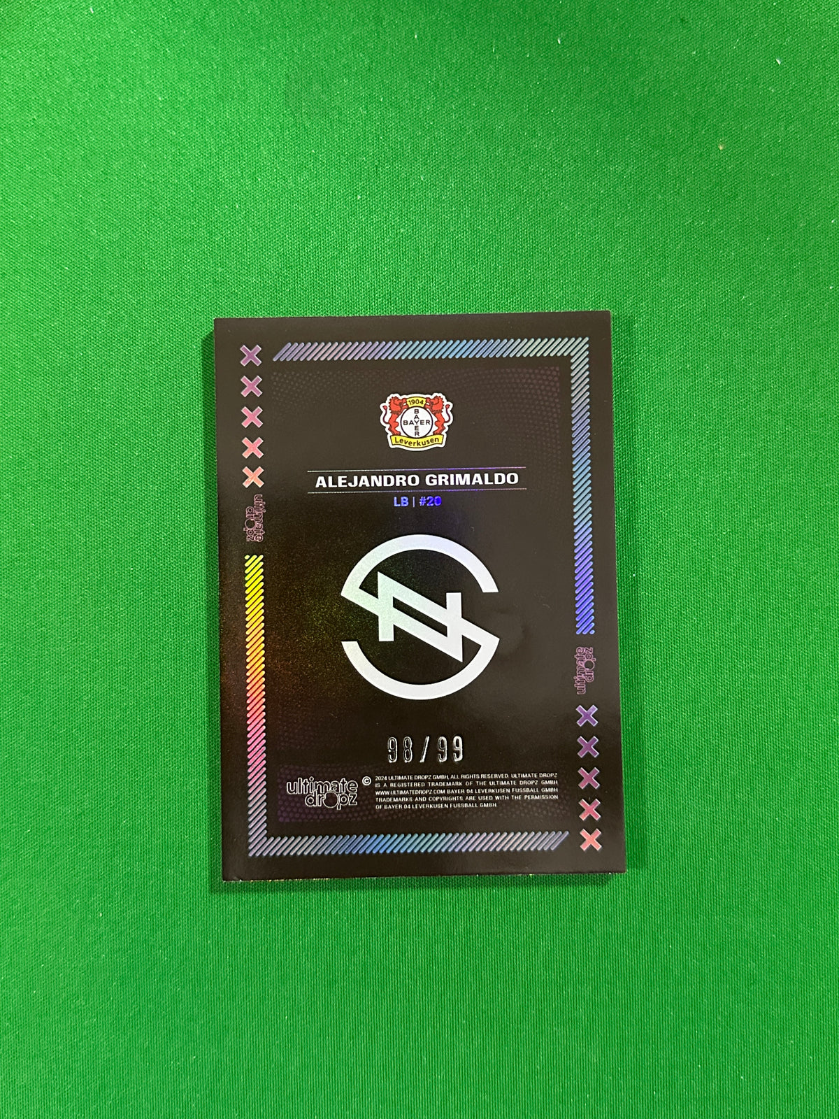 Alejandro Grimaldo Numbered Parallel 98/99 - Ultimate Dropz Bayer 04 Leverkusen Supernova 2024 - back