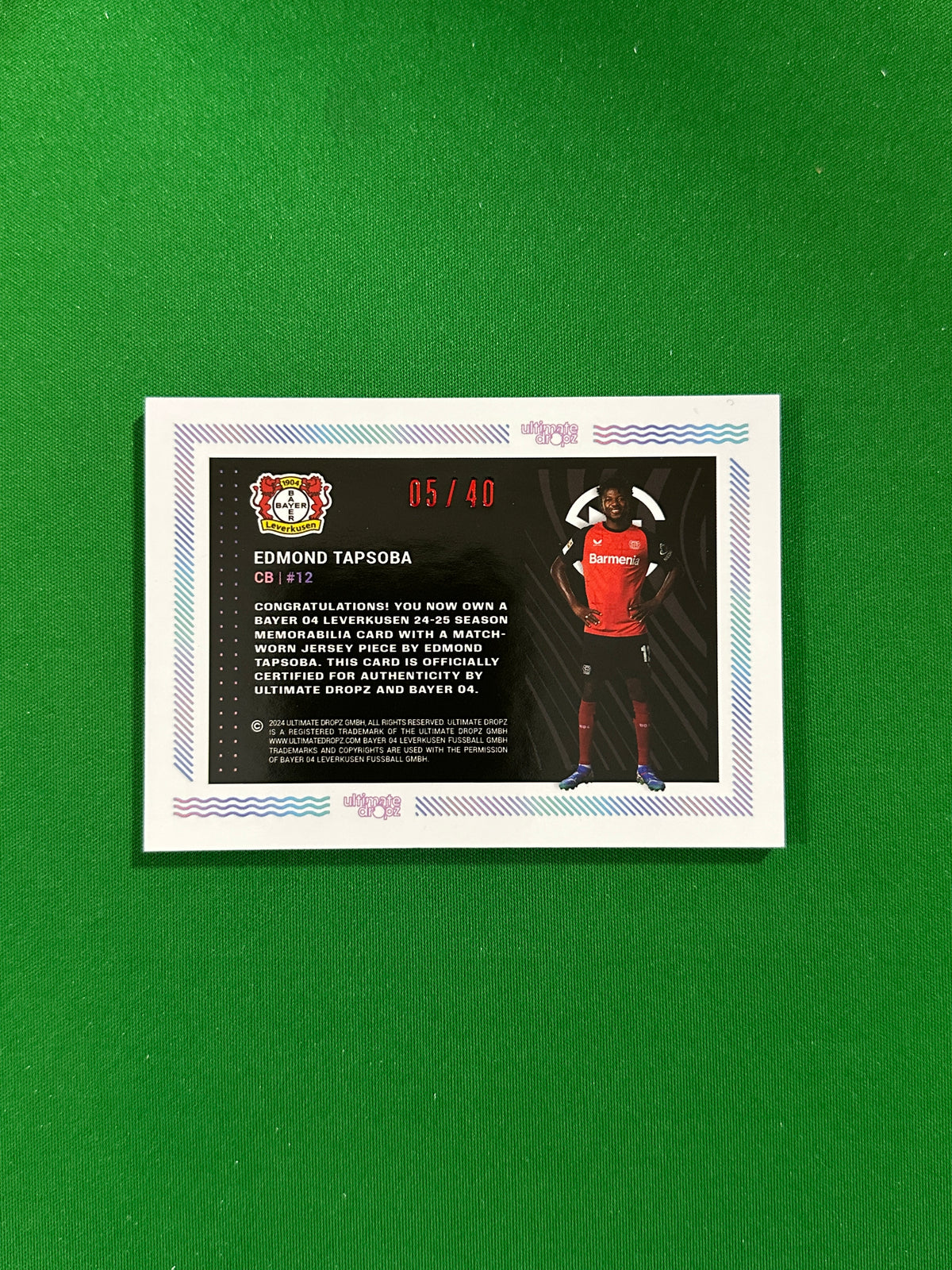 Edmond Tapsoba Match-worn Patch 05/40 - Ultimate Dropz Bayer 04 Leverkusen Supernova 2024 - back