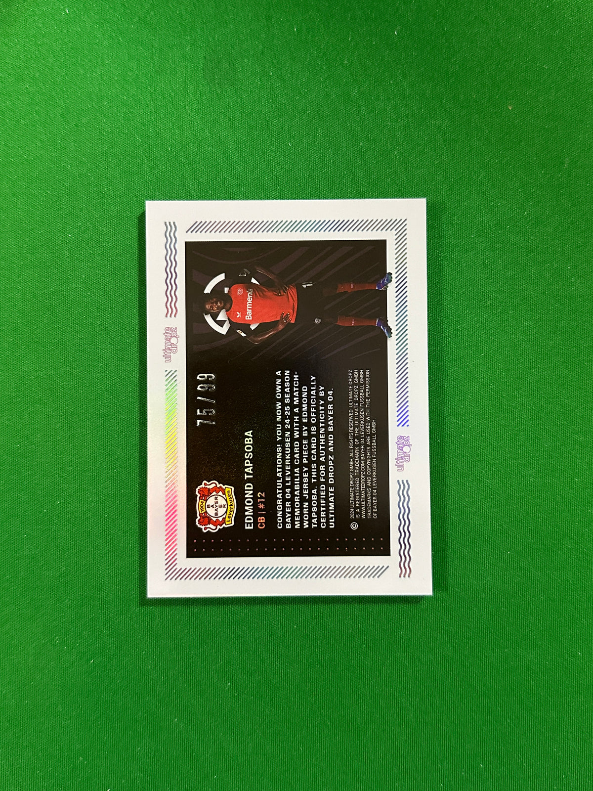 Edmond Tapsoba Match-worn Patch 75/99 - Ultimate Dropz Bayer 04 Leverkusen Supernova 2024 - back