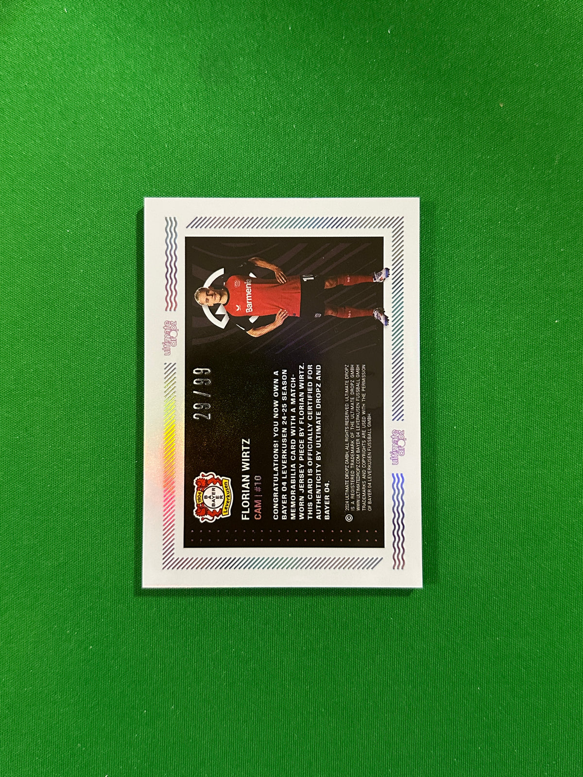 Florian Wirtz Match-worn Patch 29/99 - Ultimate Dropz Bayer 04 Leverkusen Supernova 2024 - back