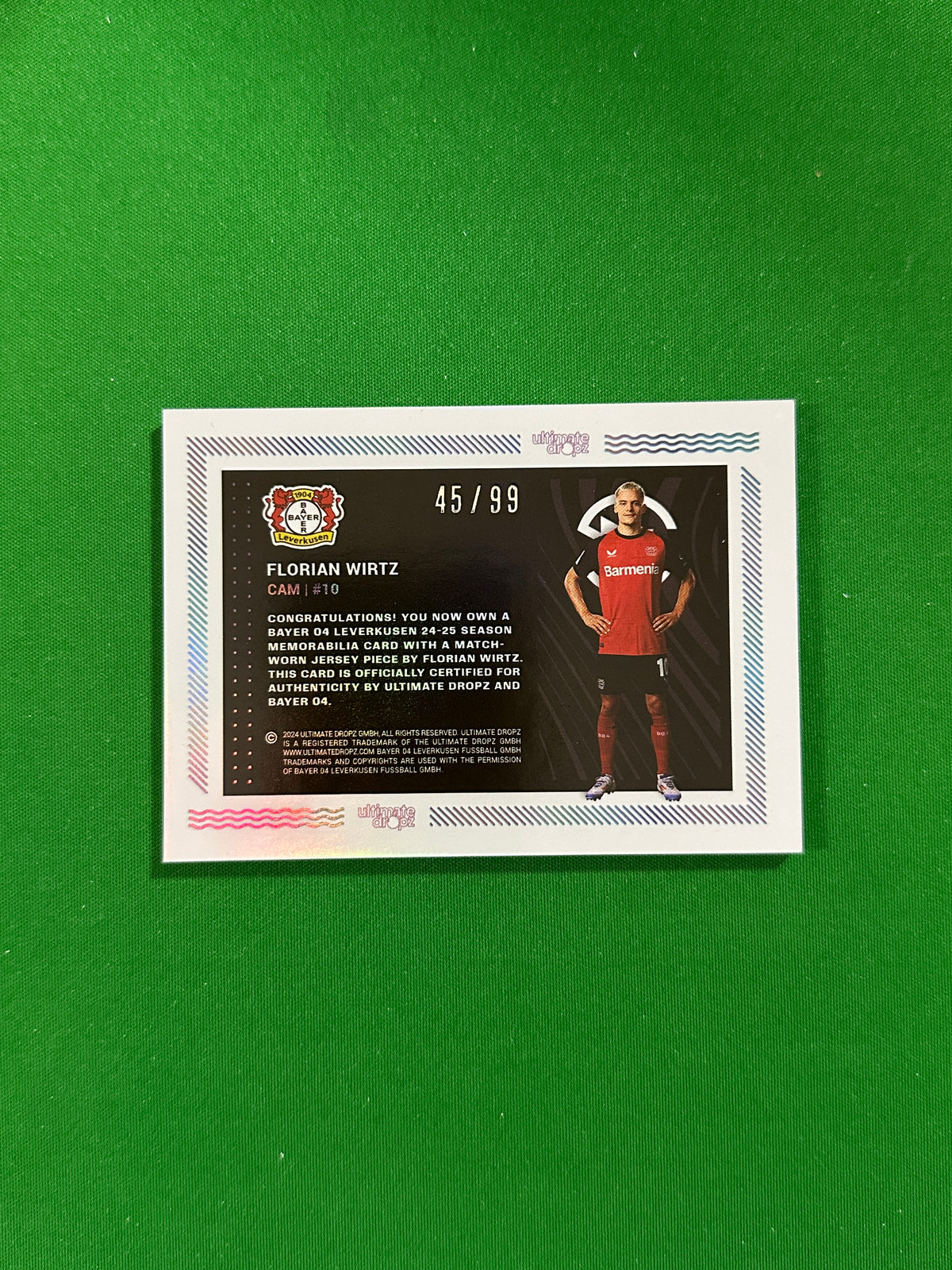 Florian Wirtz Match-worn Patch 45/99 - Ultimate Dropz Bayer 04 Leverkusen Supernova 2024 - back