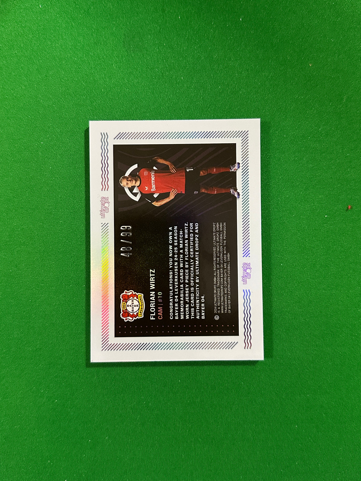 Florian Wirtz Match-worn Patch 48/99 - Ultimate Dropz Bayer 04 Leverkusen Supernova 2024 - back