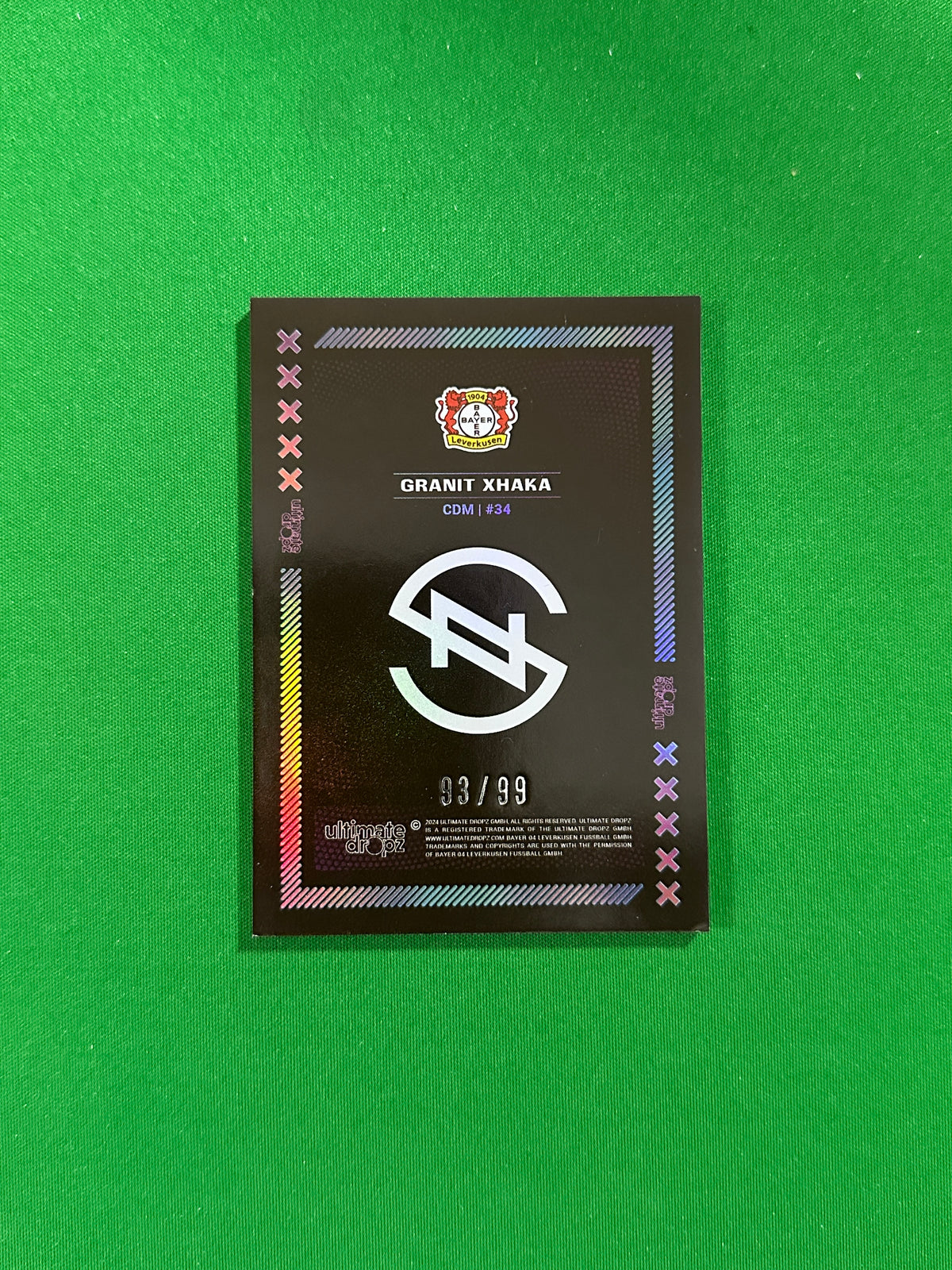 Granit Xhaka Numbered Parallel 93/99 - Ultimate Dropz Bayer 04 Leverkusen Supernova 2024 - back