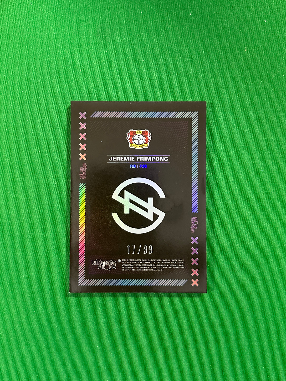 Jeremie Frimpong Numbered Parallel 17/99 - Ultimate Dropz Bayer 04 Leverkusen Supernova 2024 - back
