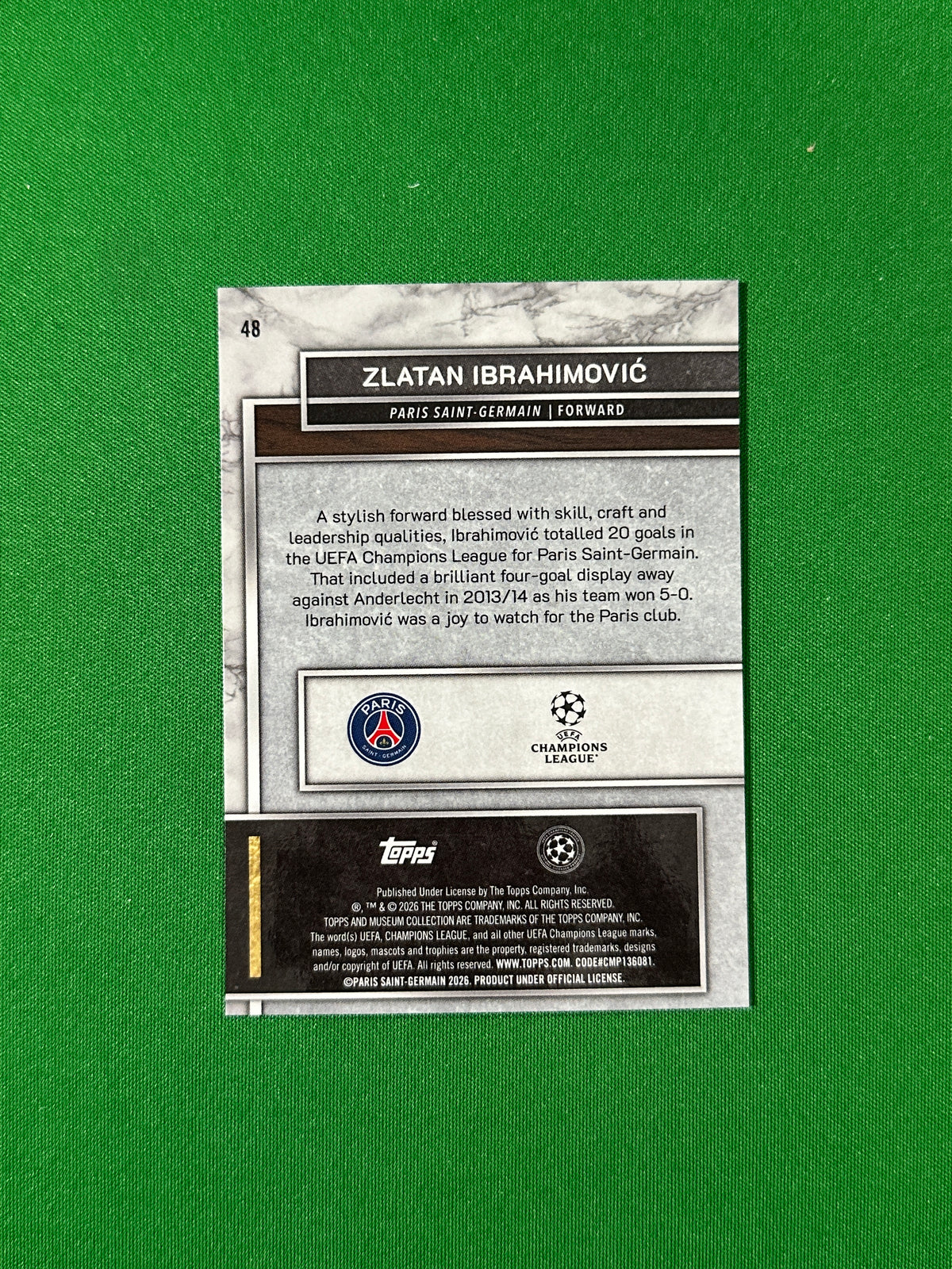 Zlatan Ibrahimović Topps Museum UEFA 2025/26 Gold 206/249 #48 — back