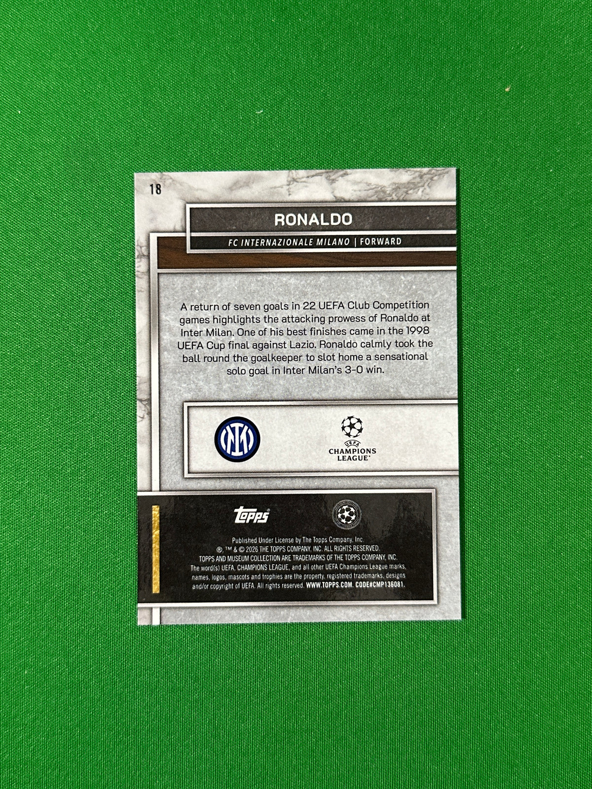 Ronaldo Topps Museum UEFA 2025/26 #18 — back