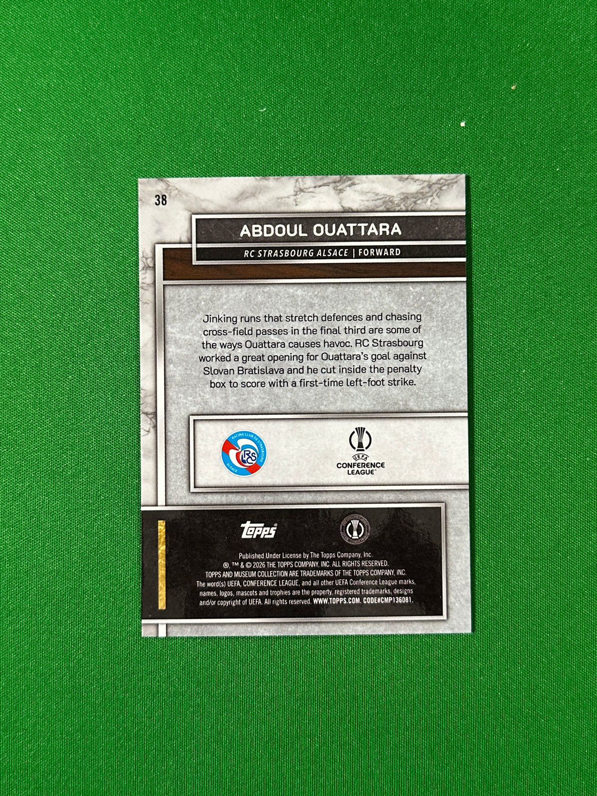 Abdoul Ouattara Topps Museum UEFA 2025/26 #38 — back