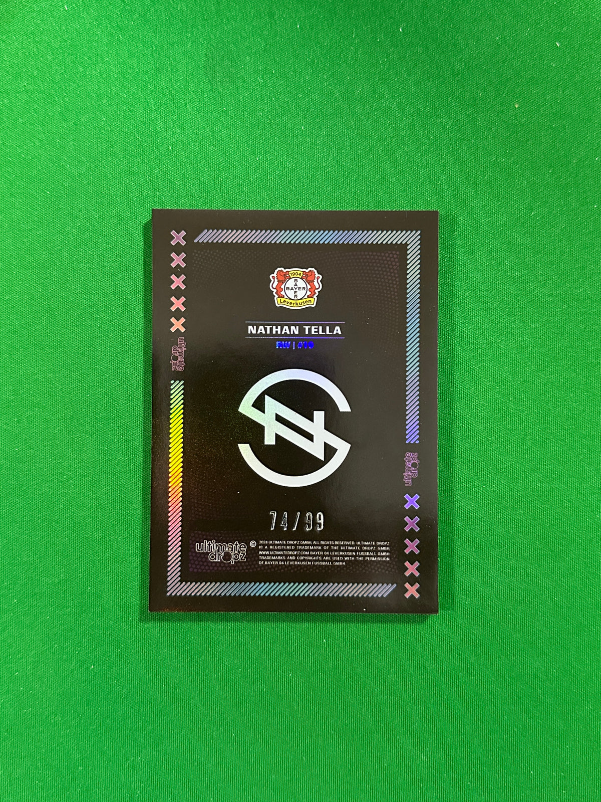 Nathan Tella Numbered Parallel 74/99 - Ultimate Dropz Bayer 04 Leverkusen Supernova 2024 - back