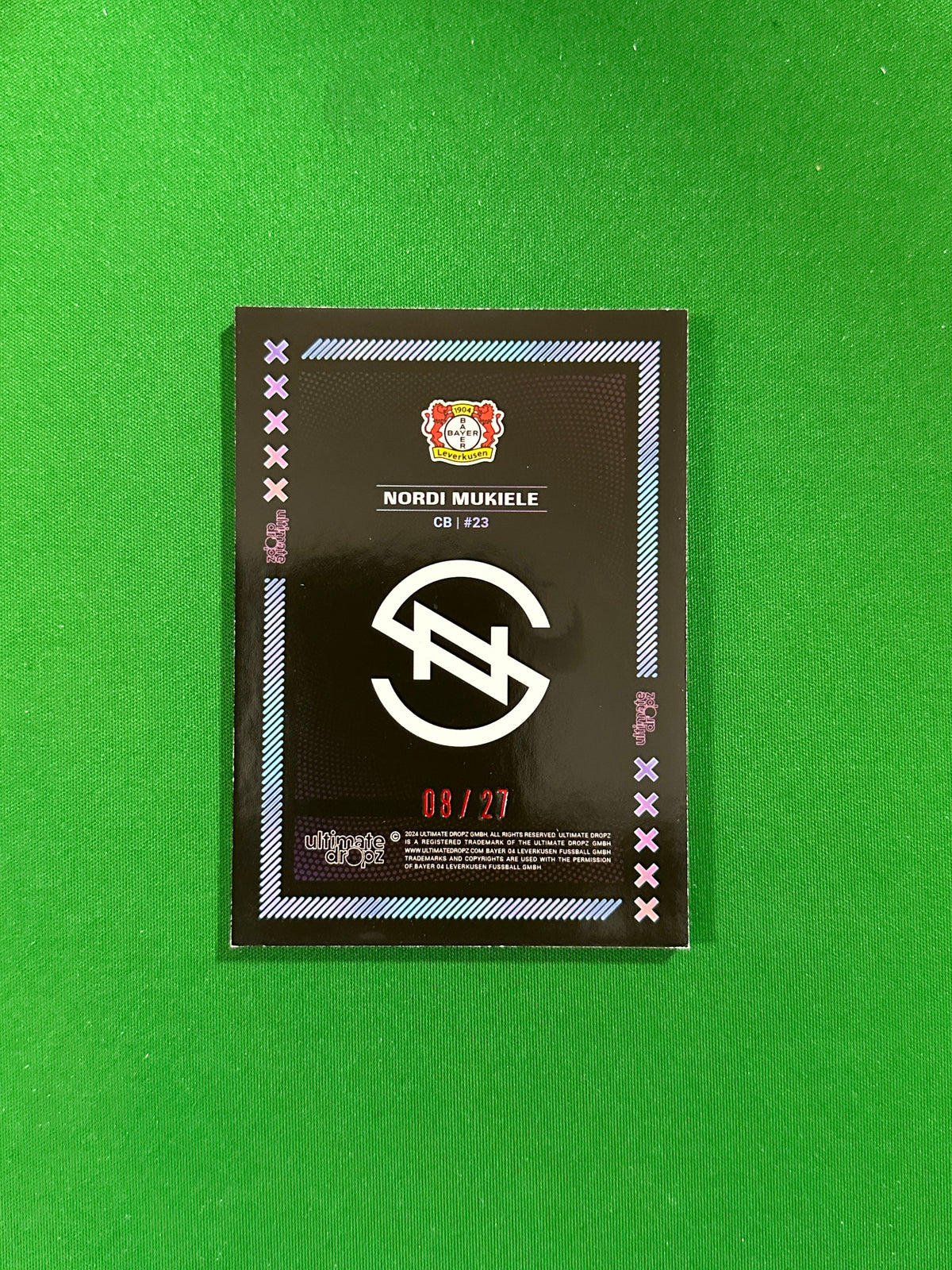 Nordi Mukiele Numbered Parallel 08/27 - Ultimate Dropz Bayer 04 Leverkusen Supernova 2024 - back