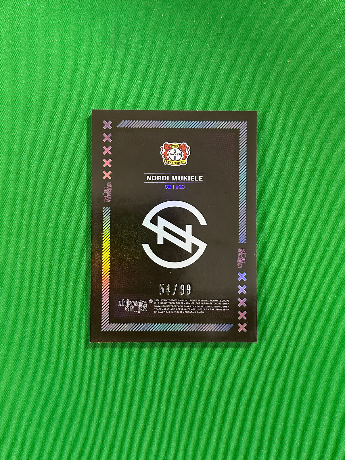 Nordi Mukiele Numbered Parallel 54/99 - Ultimate Dropz Bayer 04 Leverkusen Supernova 2024 - back