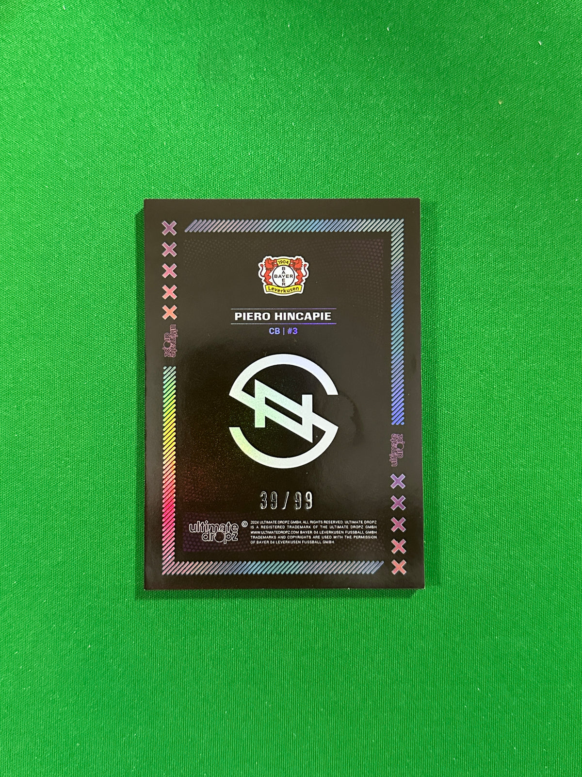 Piero Hincapie Numbered Parallel 39/99 - Ultimate Dropz Bayer 04 Leverkusen Supernova 2024 - back