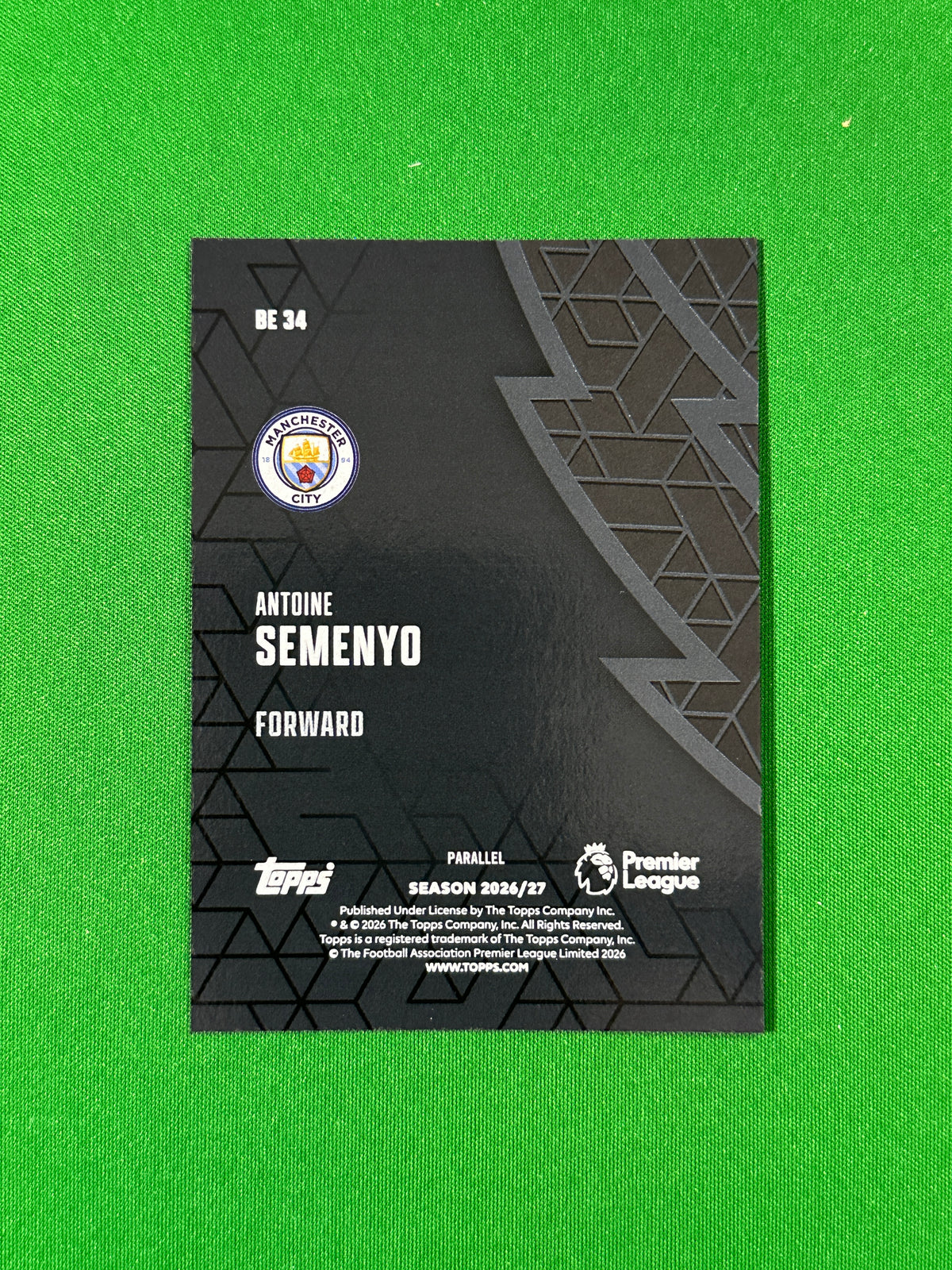 Antoine Semenyo Topps Premier League 2026/27 Black Edge Green 25/99 #BE-34 — back