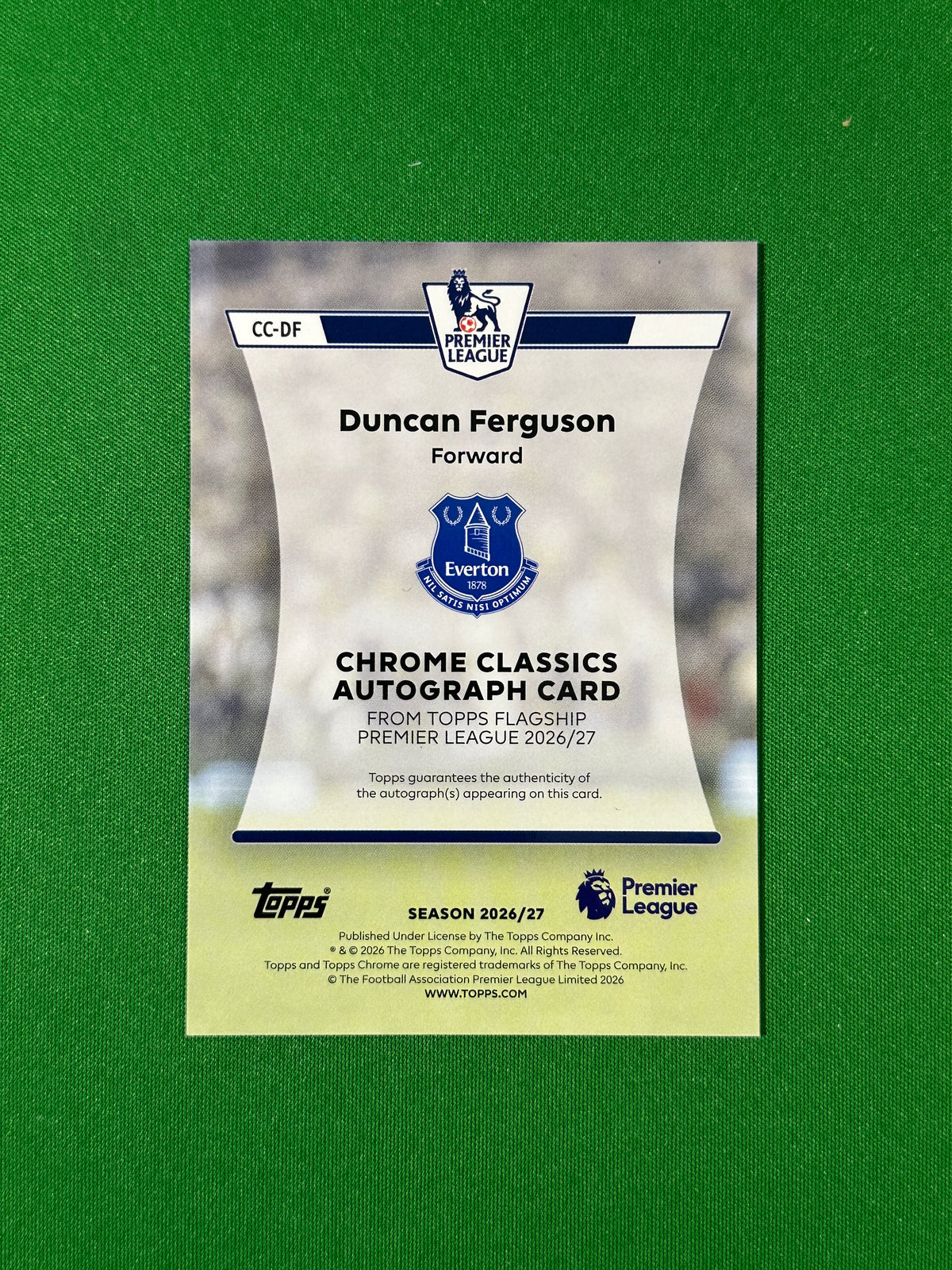 Duncan Ferguson Topps Premier League 2026/27 Chrome Classics Autograph Gold 24/50 #CC-DF — back