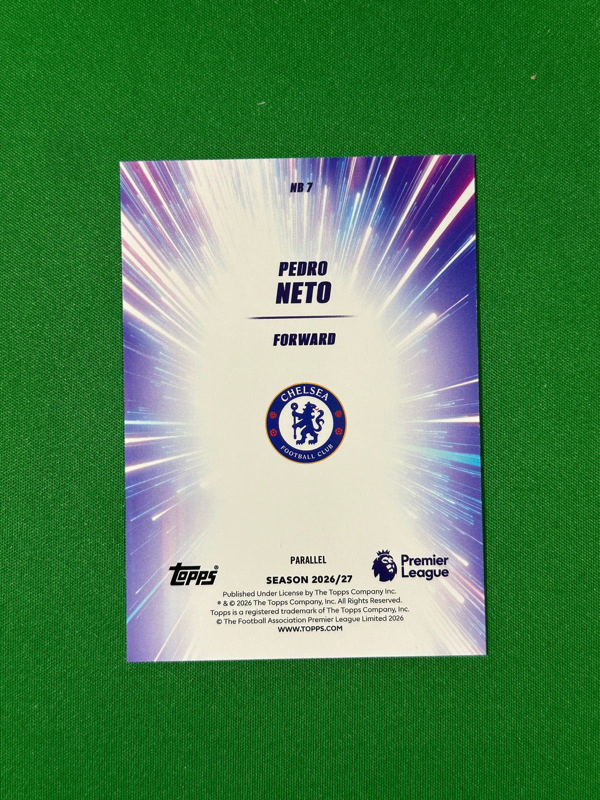 Pedro Neto Topps Premier League 2026/27 Nitro Boost Green 97/99 #NB-7 — back