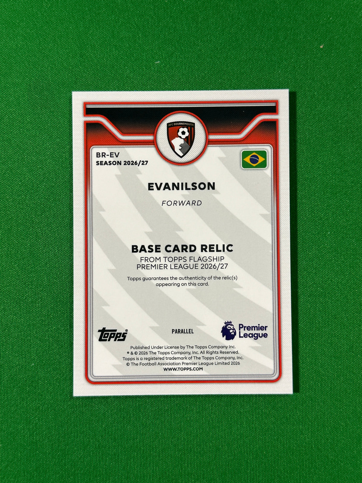 Evanilson Topps Premier League 2026/27 Relic Gold 45/50 #BR-EV — back