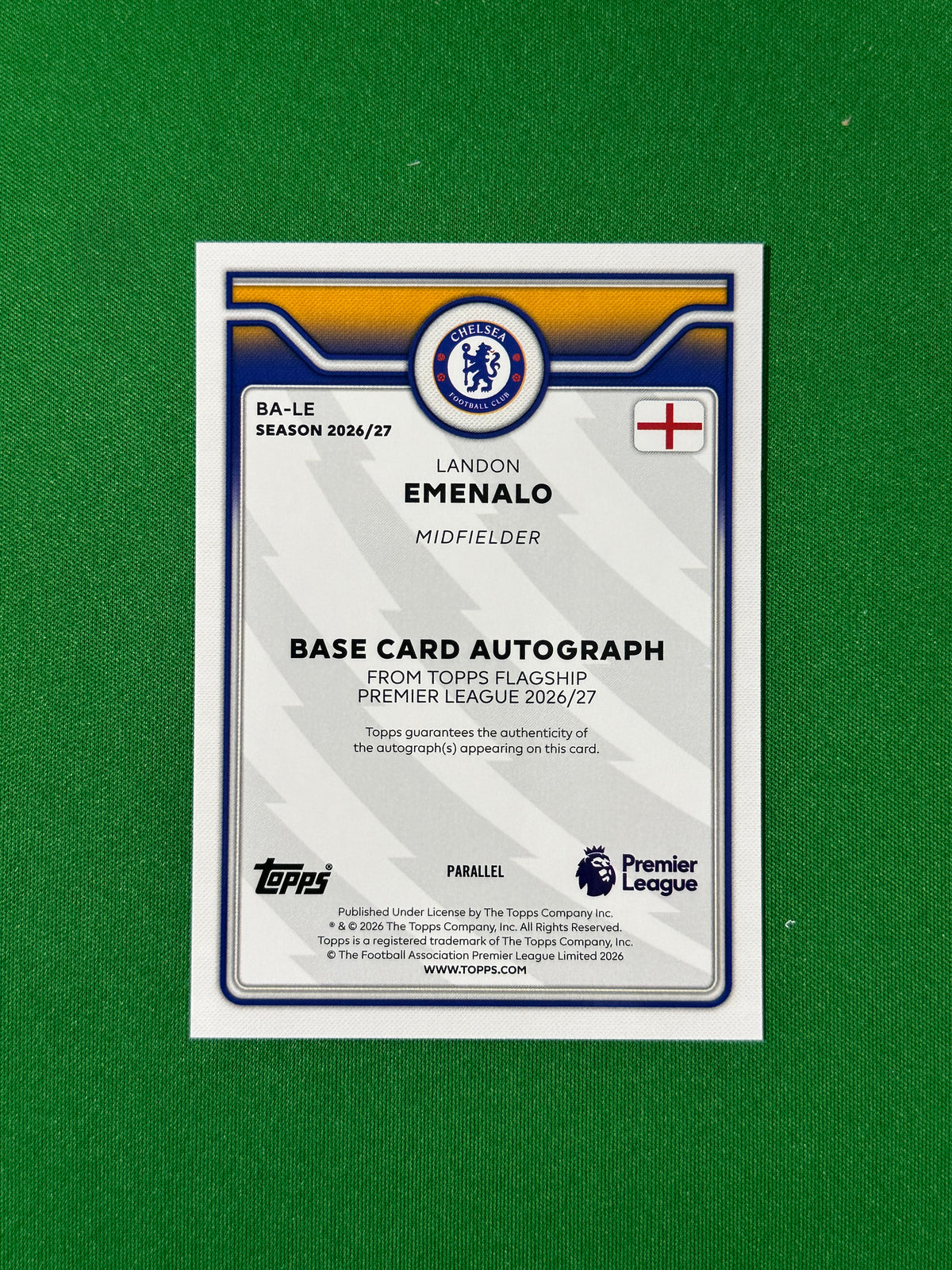 Landon Emenalo Topps Premier League 2026/27 Autograph Purple 106/199 #BA-LE — back