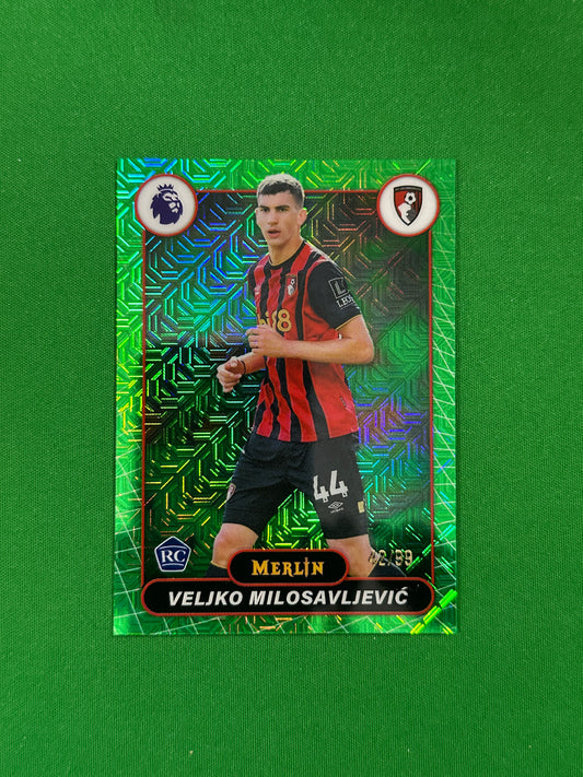 Veljko Milosavljević Rookie Parallel Green Mojo 42/99 - 2026 Topps Merlin Premier League - front