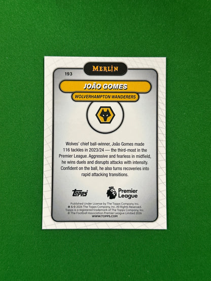 João Gomes Parallel Aqua Mojo 016/199 - 2026 Topps Merlin Premier League - back