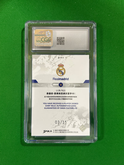 Luís Figo Jersey Relic On-Card Autograph Silver 03/15 - 2024-25 DAKA Real Madrid Stellar Vault (CGC 8.5 NM/Mint+) - back