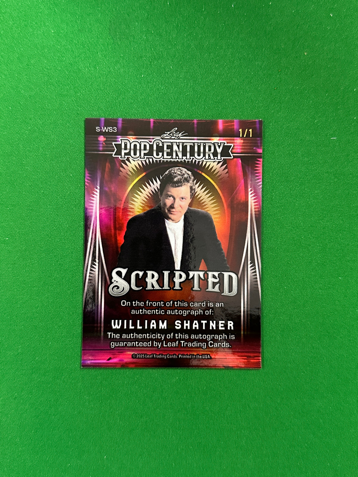 William Shatner Scripted Gold Autograph 1/1 - Leaf Pop Century 2025 - back