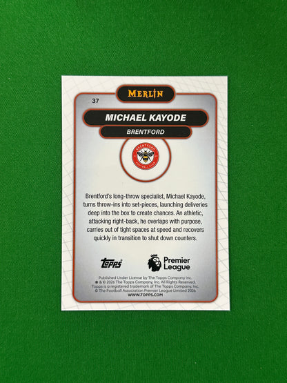 Michael Kayode Parallel Green Mojo 29/99 - 2026 Topps Merlin Premier League - back