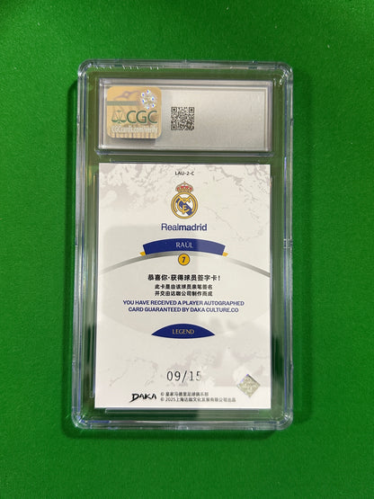 Raúl On-Card Autograph Silver 09/15 - 2024-25 DAKA Real Madrid Stellar Vault (CGC 8.5 NM/Mint+) - back