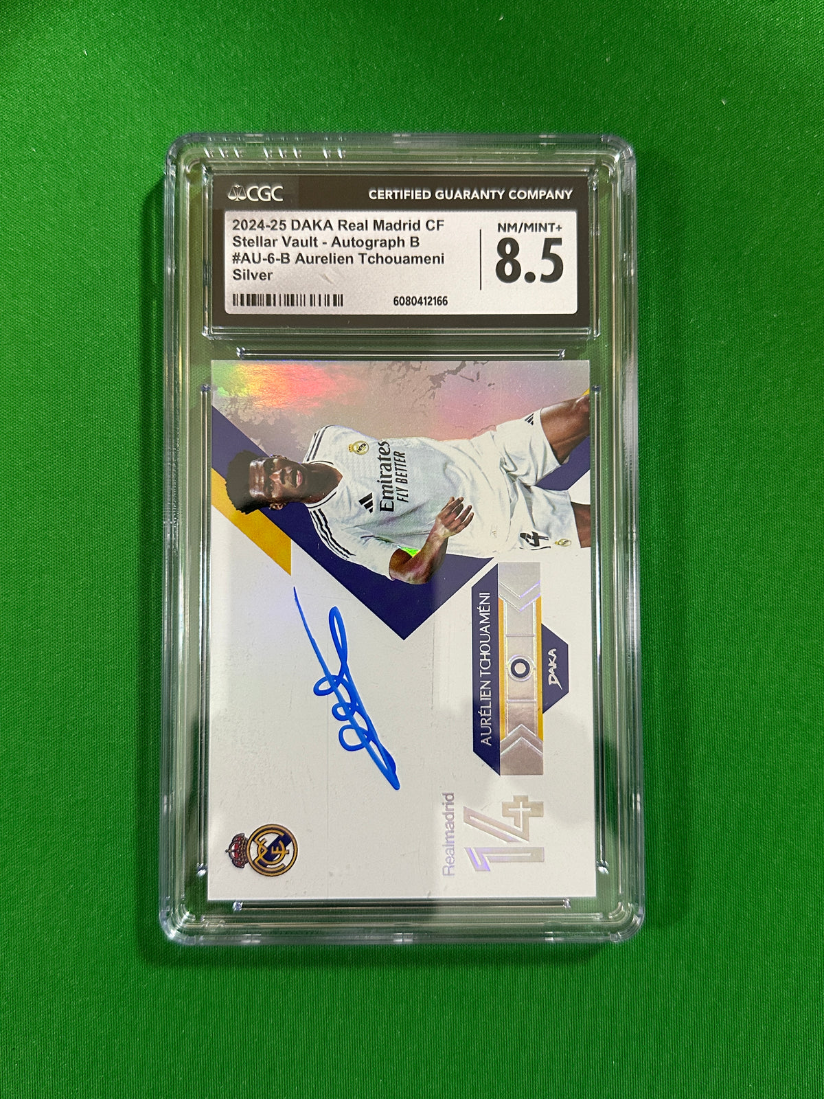Aurélien Tchouaméni On-Card Autograph Silver 01/15 - 2024-25 DAKA Real Madrid Stellar Vault (CGC 8.5 NM/Mint+) - front