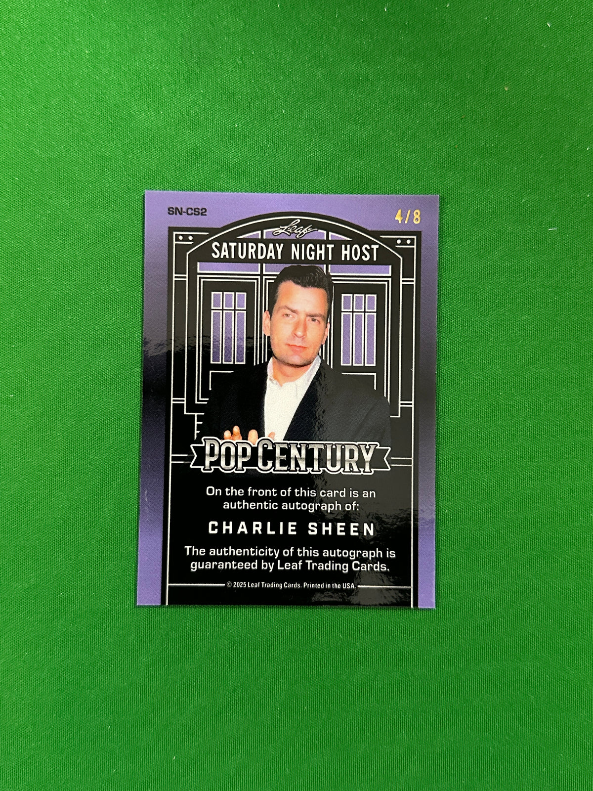 Charlie Sheen Saturday Night Host Autograph 4/8 - Leaf Pop Century 2025 - back