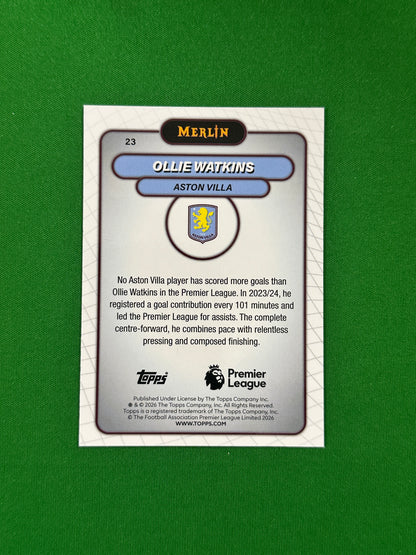 Ollie Watkins Parallel Aqua Mojo 062/199 - 2026 Topps Merlin Premier League - back