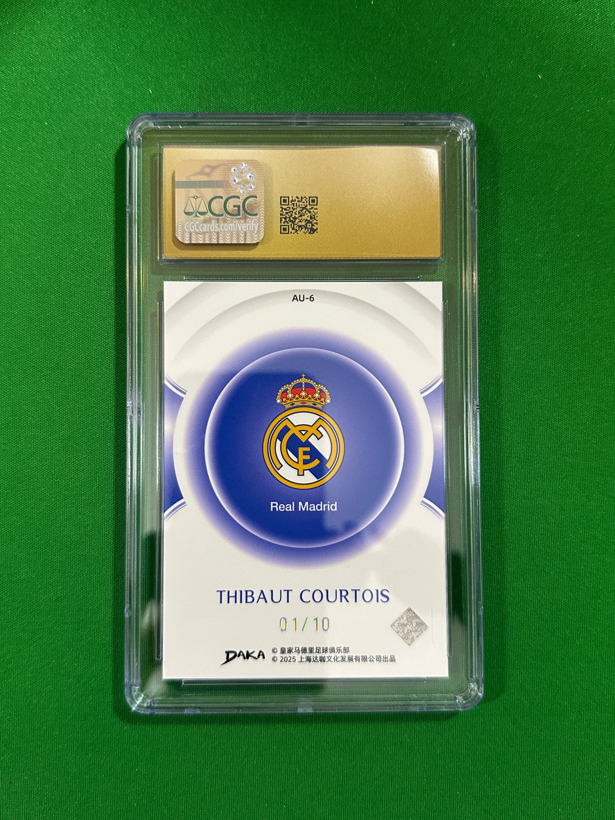 Thibaut Courtois Autograph Purple 01/10 - 2024-25 DAKA Real Madrid (CGC 10 Pristine) - back
