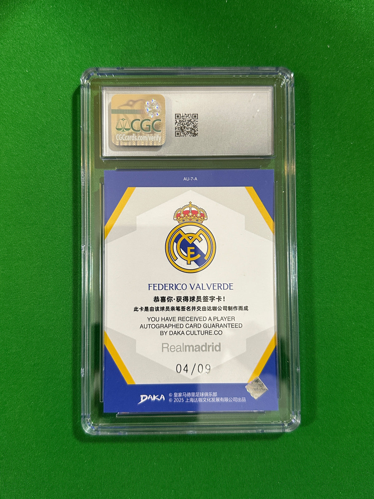 Federico Valverde On-Card Autograph Purple 04/09 - 2024-25 DAKA Real Madrid (CGC 10 Gem Mint) - back