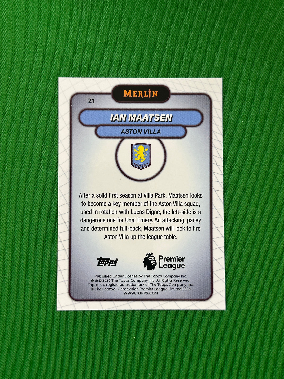Ian Maatsen Parallel Blue Mojo 101/150 - 2026 Topps Merlin Premier League - back
