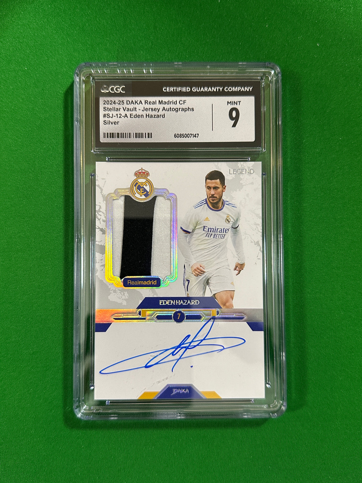 Eden Hazard Jersey Relic On-Card Autograph Silver 03/15 - 2024-25 DAKA Real Madrid Stellar Vault (CGC 9 Mint) - front