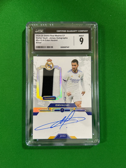 Eden Hazard Jersey Relic On-Card Autograph Silver 03/15 - 2024-25 DAKA Real Madrid Stellar Vault (CGC 9 Mint) - front
