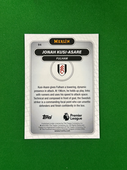 Jonah Kusi-Asare Rookie Parallel Aqua Refractor 061/199 - 2026 Topps Merlin Premier League - back