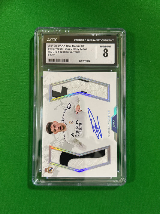 Federico Valverde Jersey Relic On-Card Autograph Silver 13/15 - 2024-25 DAKA Real Madrid Stellar Vault (CGC 8 NM/Mint) - front