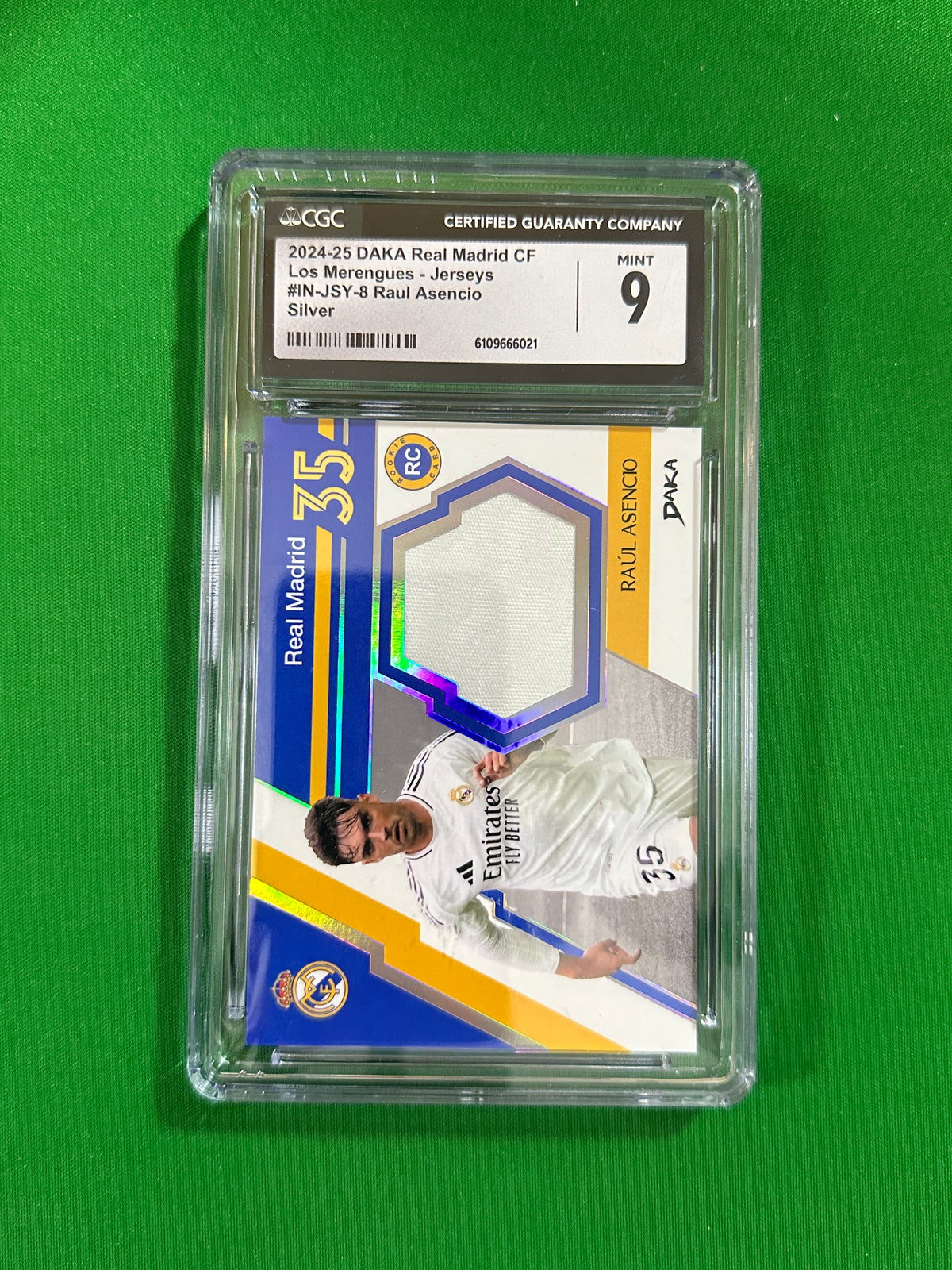 Raúl Asencio Rookie Jersey Relic Silver 44/75 - 2024-25 DAKA Real Madrid (CGC 9 Mint) - front