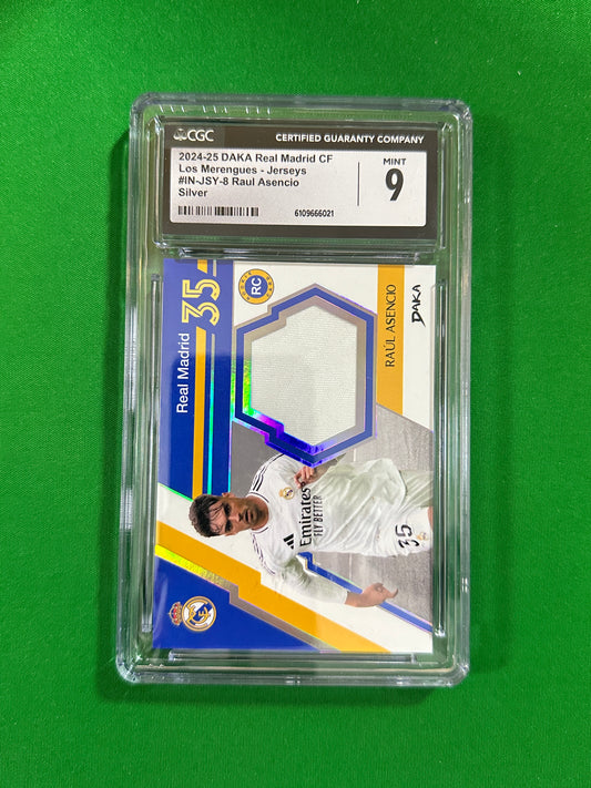 Raúl Asencio Rookie Jersey Relic Silver 44/75 - 2024-25 DAKA Real Madrid (CGC 9 Mint) - front
